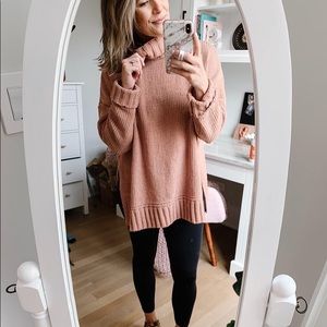 Aerie Oversized Light Pink Chenille Turtleneck